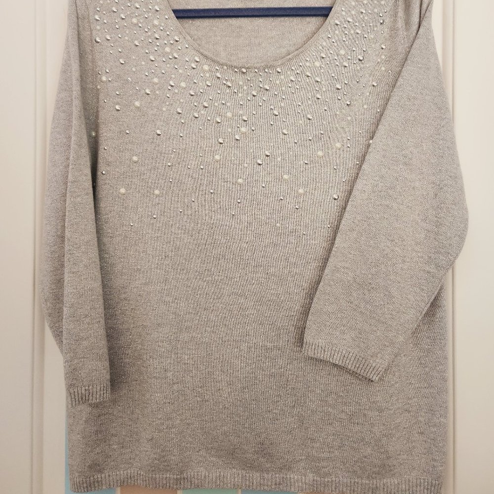 Nue Options Women's Shiny Beaded Silver Sweater Size XL